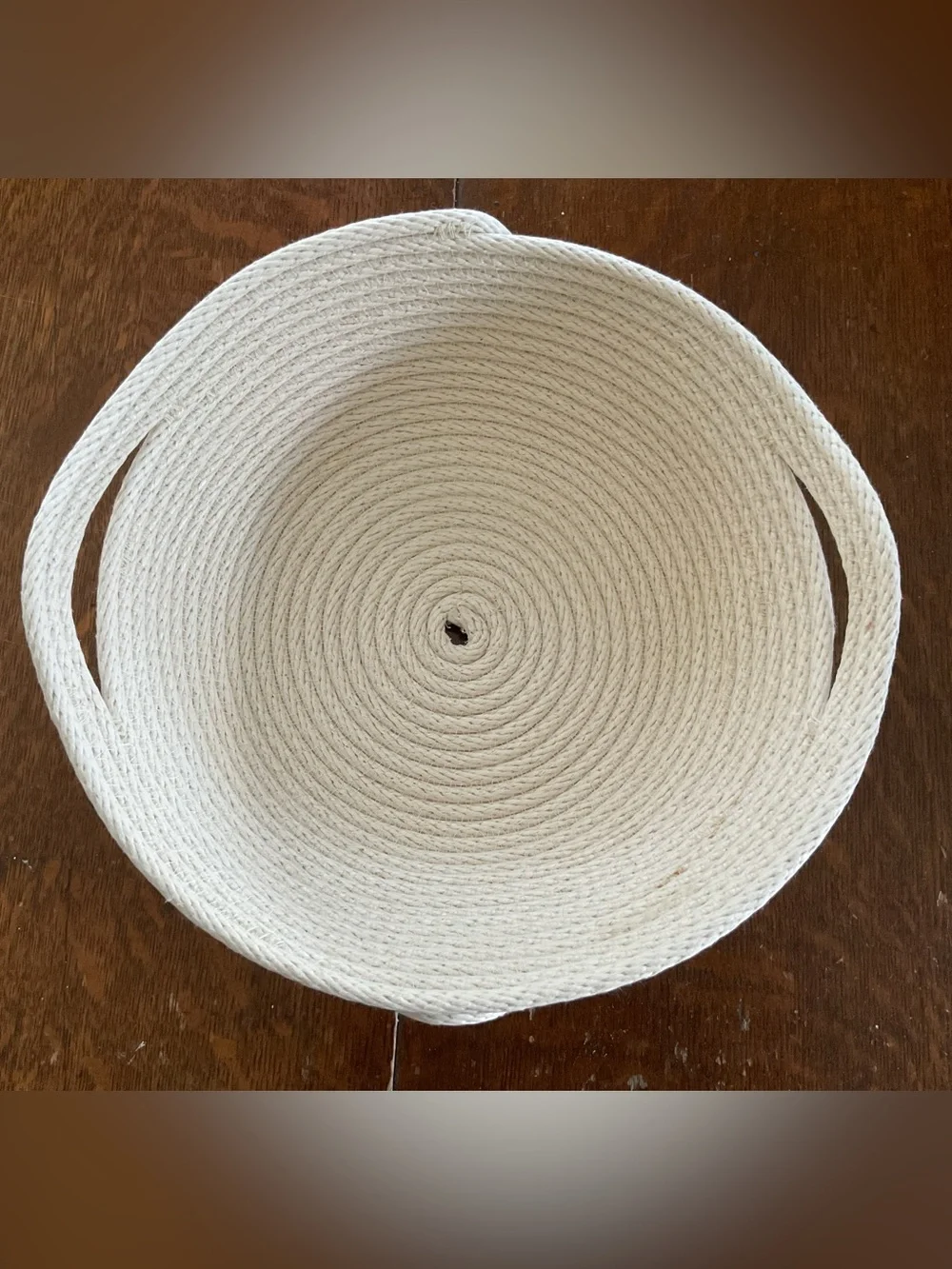 Handmade Heavy-Duty Beige Cotton Rope Bowl with Handles & Spiral Accent